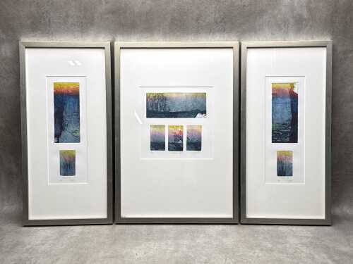 Artist unknown, Visage IV, Aura IV and Aura VI, A/P (3). Triptych of coloured etchings