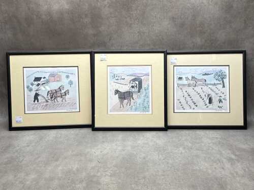 Xtian Newswanger (American, 1927-1995) scenes of Amish life, three editioned prints