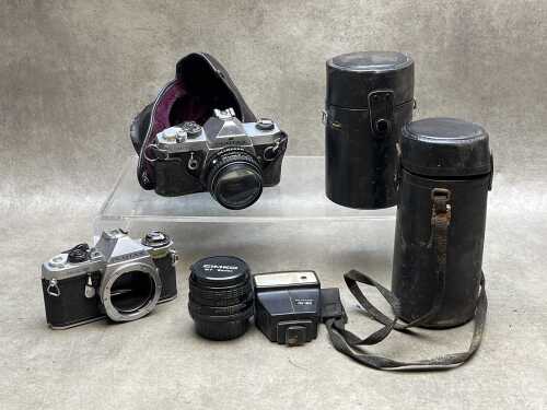 Two Pentax K mount SLR film cameras