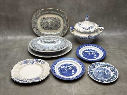 Antique and vintage blue and white ceramic serving ware