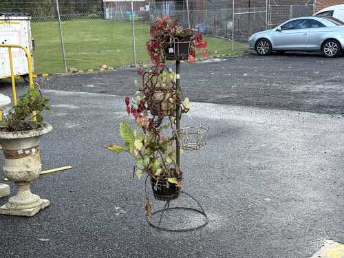 Pot stand with various potted plants
