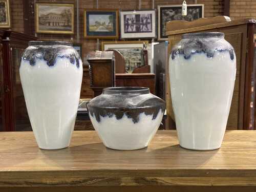 Trio of modern art ceramic vases