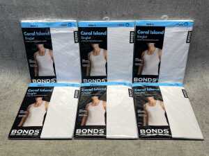 Six packs of Bonds Coral Island singlets size 18/L