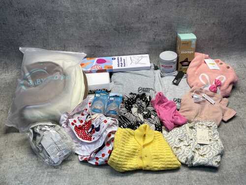 Group of baby clothes & accessories