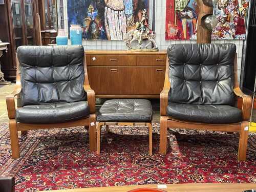 Pair of Tessa T6 mid-century armchairs and one footstool