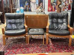 Pair of Tessa T6 mid-century armchairs and one footstool