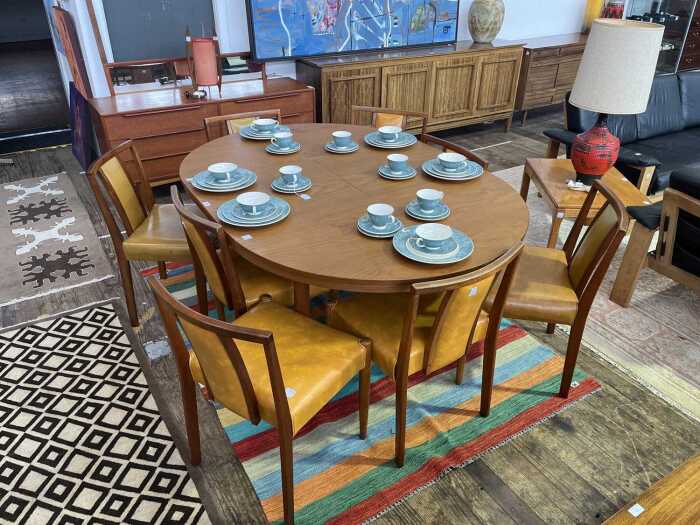 Australian mid-century teak nine piece dining suite