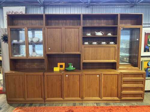 32 · Mid-century teak wall unit in four modules