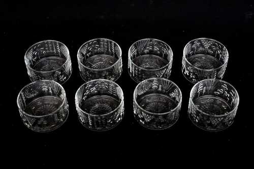 Eight Oiva Toikka for Nuutajarvi 'Flora' clear glass bowls
