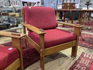 Mid-century oak three piece lounge suite - 3