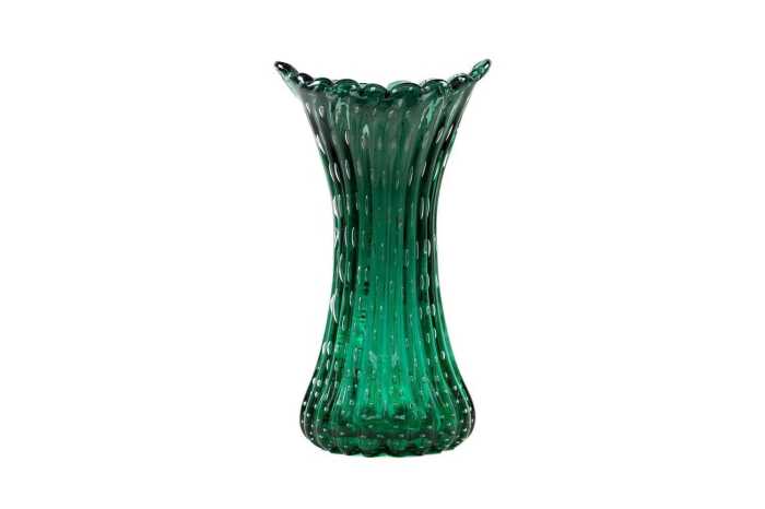Retro Italian controlled bubble emerald green glass vase