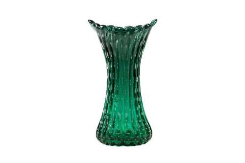 Retro Italian controlled bubble emerald green glass vase