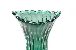 Retro Italian controlled bubble emerald green glass vase - 2