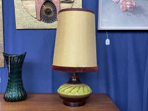 Mid-century green and brown glazed ceramic table lamp