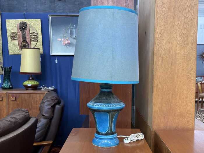 Mid-century blue pottery lamp