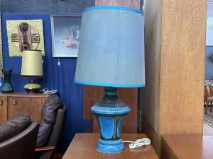 Mid-century blue pottery lamp