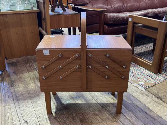Mid-century teak cantilever sewing box
