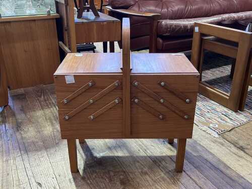 92 · Mid-century teak cantilever sewing box