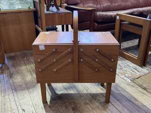 Mid-century teak cantilever sewing box