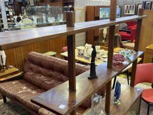 Mid-century pine and blackwood room divider shelving unit - 3