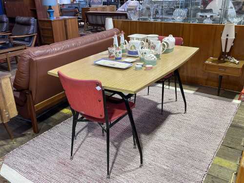 Mid-century kitchen table and two dining chairs