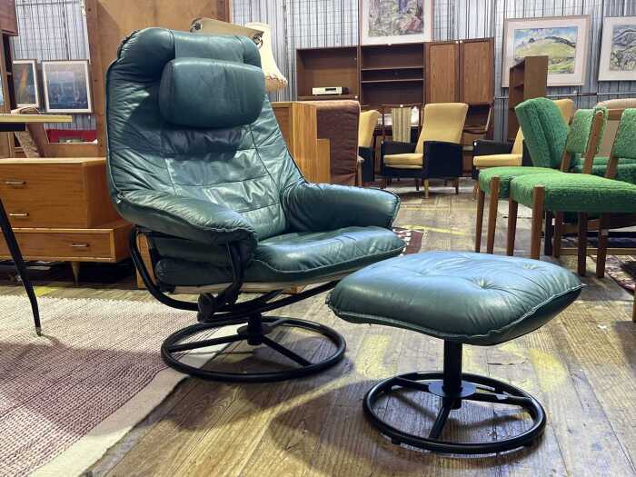 Retro Norwegian Swivel armchair with footstool