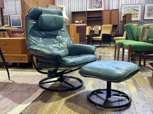 Retro Norwegian Swivel armchair with footstool