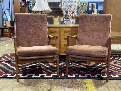 Pair of Don Rex mid-century reclining armchairs