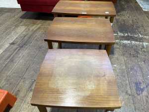 Australian mid-century teak nest of three tables - 4