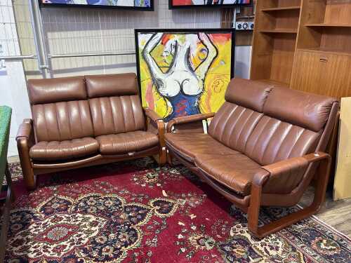 Pair of Mitre mid-century two seat sofas