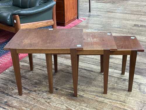 Mid-century teak nest of three side tables