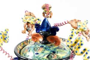 Catherine Lane, Diver's Urn, 1991. Ceramic urn with sprung sculptural divers, snakes and fish - 2