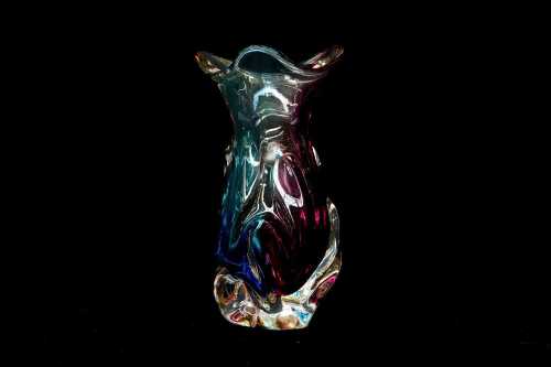 Cased art glass vase in cyan, yellow and magenta