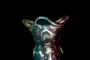 Cased art glass vase in cyan, yellow and magenta - 2