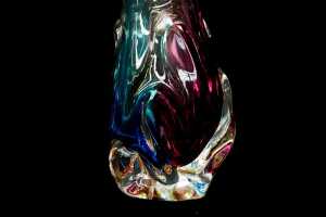 Cased art glass vase in cyan, yellow and magenta - 3