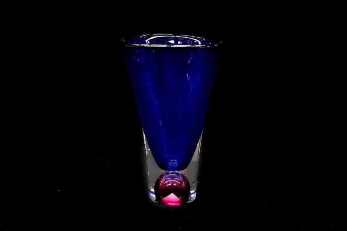 Kosta Boda submerged blue and pink art glass vase
