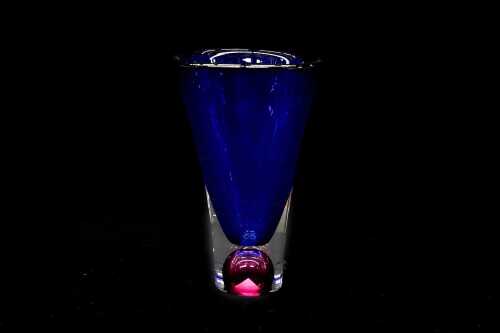 Kosta Boda submerged blue and pink art glass vase