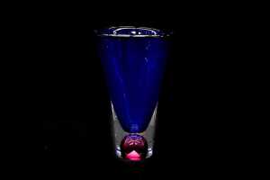 Kosta Boda submerged blue and pink art glass vase