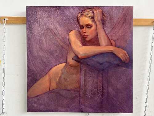 Roz McQuillan, Amy Female Nude at Rest. Oil painting on linen