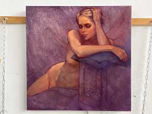 Roz McQuillan, Amy Female Nude at Rest. Oil painting on linen