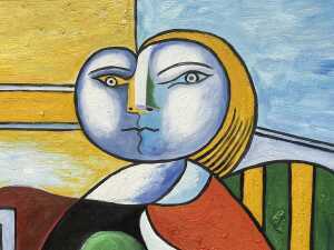 Artist unknown (in the style of Pablo Picasso), portrait of a woman reading. Oil painting on board - 2
