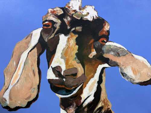 Justin Mashora (b. 1974, Zimbabwe), goat. Oil painting on canvas