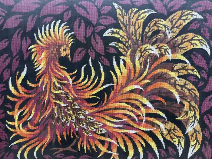 Mid-century framed 'Firebird' needlepoint tapestry