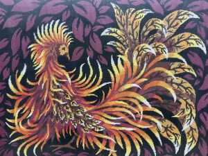 Mid-century framed 'Firebird' needlepoint tapestry