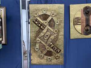 Mid-century hammered brass Brutalist wall sculpture