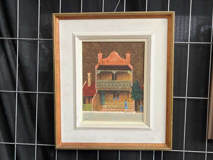 John Pointon (1936-), terrace house, 1970. Oil painting on board