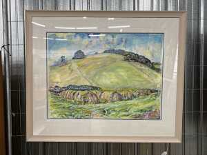 Betty Jungwirth, Hay Bales in Afternoon Light, Boolooroo, Red Hill. Watercolour and acrylic painting on paper - 2
