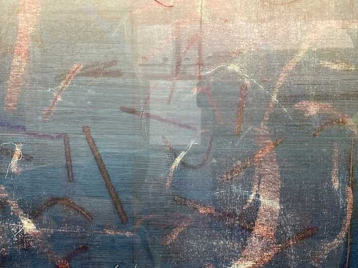 Ian Gardiner (1943-), minimal abstract in blue and pink. Lithographic print on paper
