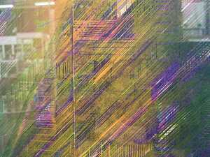 Ian Gardiner, attributed (1943-), minimal abstract in purple, green and yellow. Lithographic print on paper - 2