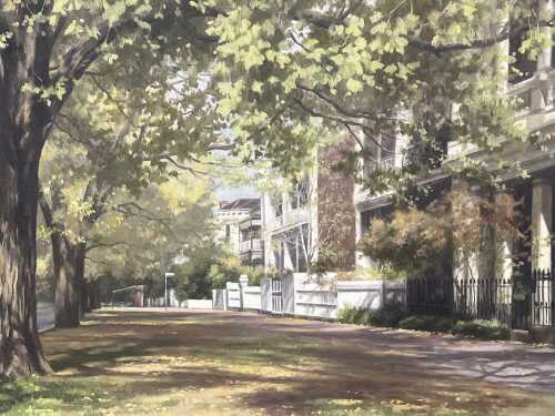 Marie Weeks, Shades of Early Autumn. Oil painting on board